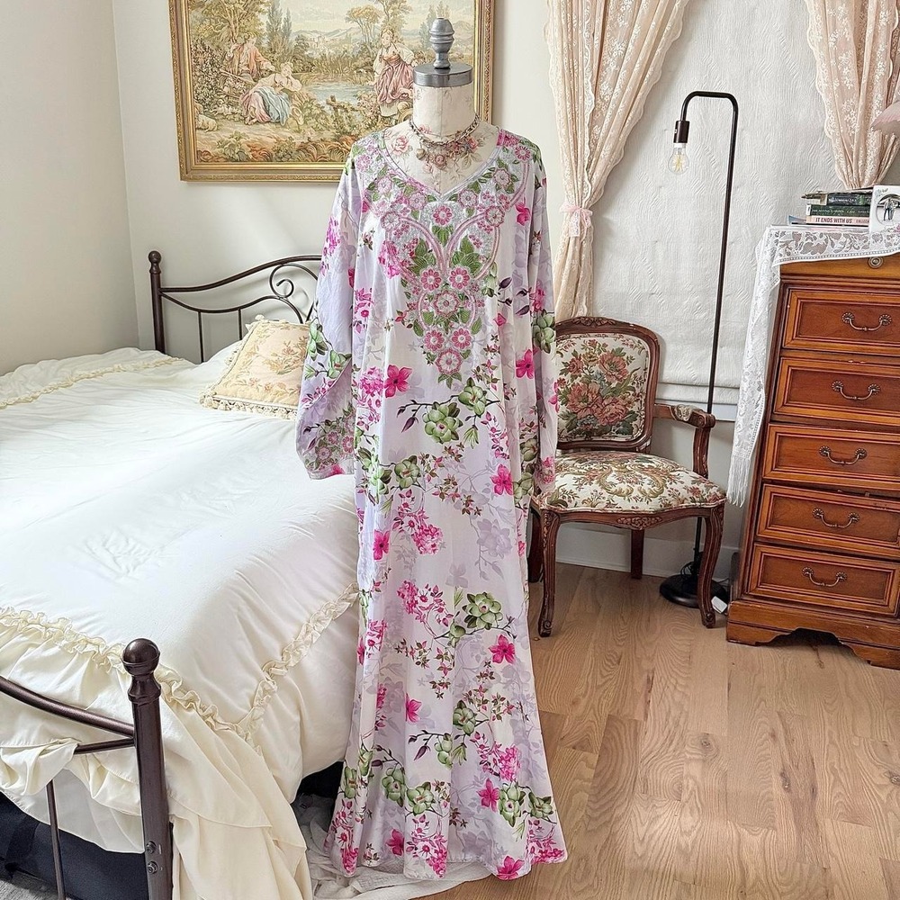 Floral Embroidered Caftan  Modern made in UAE floral embroidered beaded cafta